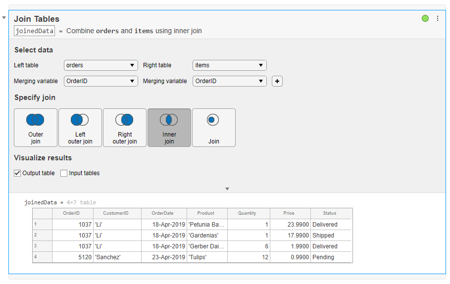 Merging table example