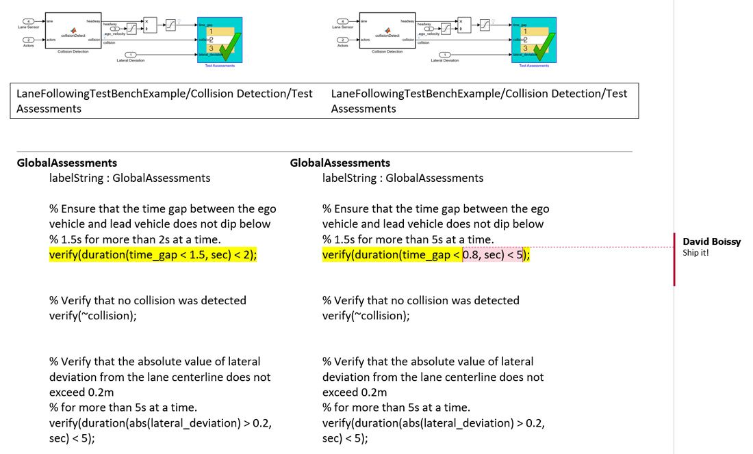 Uno screenshot che mostra il confronto tra le modifiche vecchie e nuove quando si utilizza la funzionalità Publish dello strumento Model Comparison.