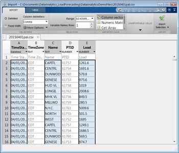 Figure 2 (top). CSV data selected for import. 