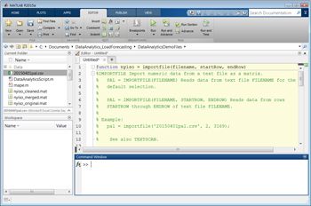 Figure 2 (bottom). An automatically generated MATLAB function for importing the data.