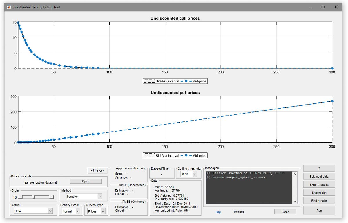 Figure 1. The Risk-Neutral Density Fitting Tool app.