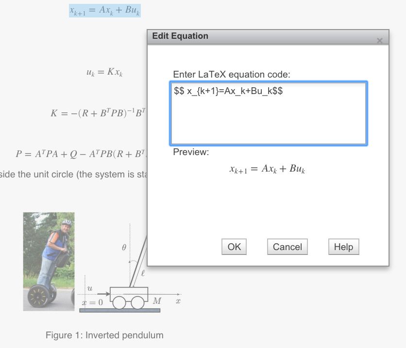 Figure 3. Inserting a LaTeX equation into a Live Script and previewing the output. 