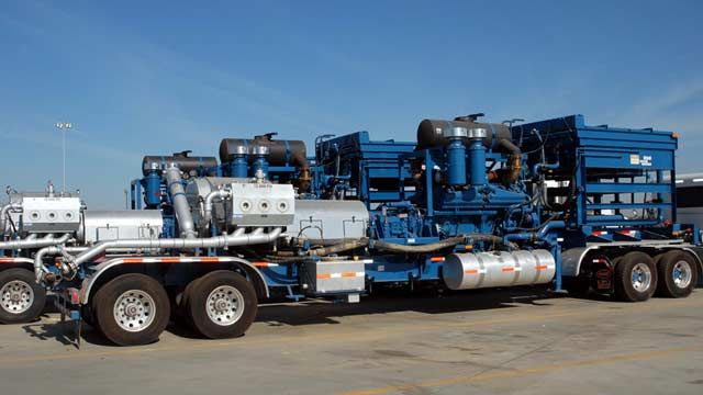 Truck with positive displacement pump.