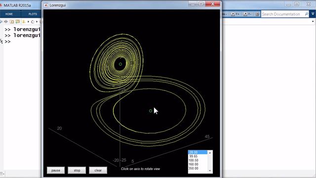 The Lorenz chaotic attractor was discovered by Edward Lorenz in 1963 when he was investigating a simplified model of atmospheric convection. It is a nonlinear system of three differential equations. The program "lorenzgui" studies this model.