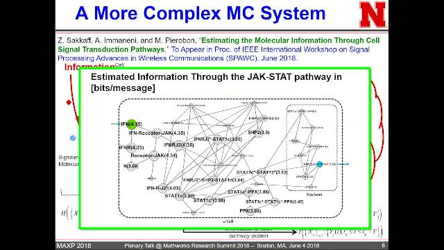 Define and characterize information flow in communication systems based on molecule exchange and biochemical reactions with the help of simulations realized through SimBiology.