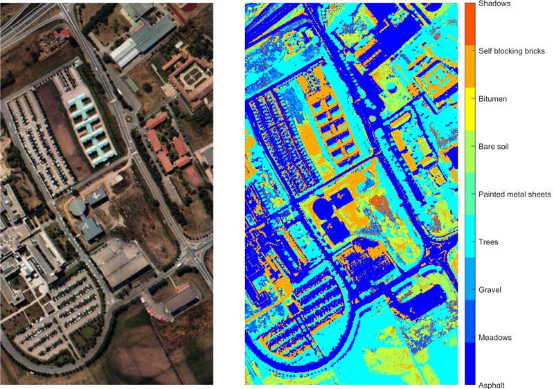 Using  satellite-based hyperspectral  data to identify different terrestrial regions, based on their material type, using maximum abundance classification.