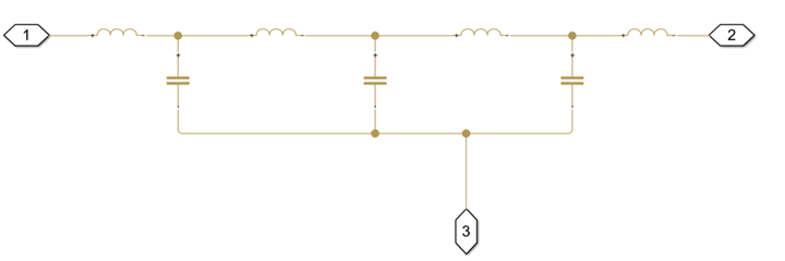 Equivalent circuit to the Cylindrical Tube With N Segments block as a Simscape model with N=3.