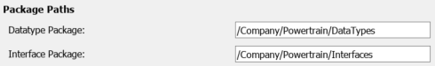 View of AUTOSAR Package Paths for Datatype Package and Interface Package.