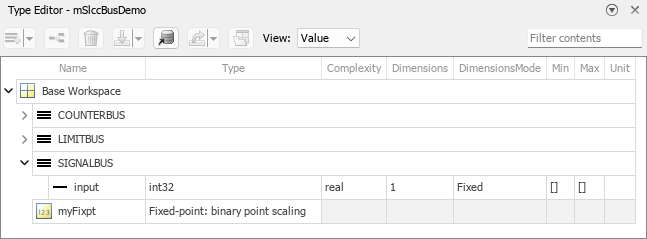 Type Editor with value properties for input displayed