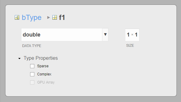 Pane displaying the properties of the f1 field of the bType variable