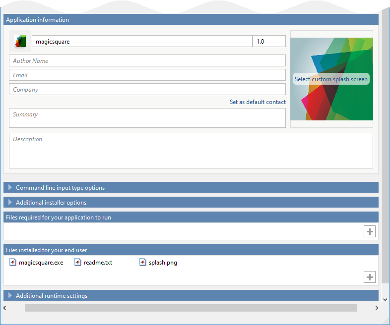 Application Compiler app with application name magicsquare