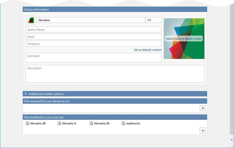 Library information section with the Library Name set to libmatrix