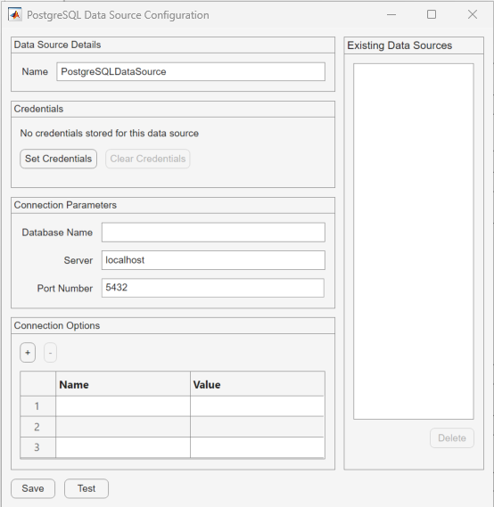 PostgreSQL Data Source Configuration dialog box