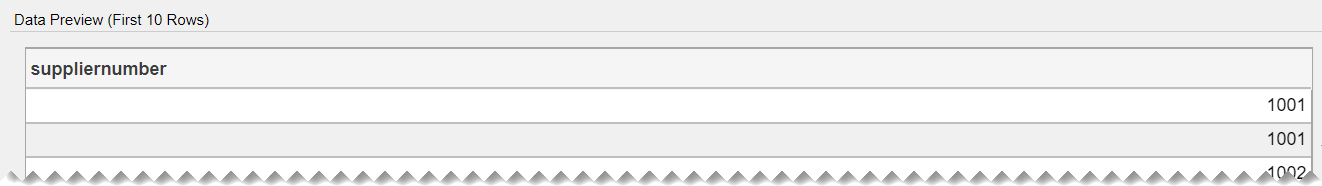 Excerpt from the Data Preview pane of the first two rows where both values are identical.