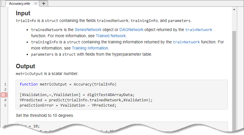 Set a breakpoint on a line of code in the metric function.