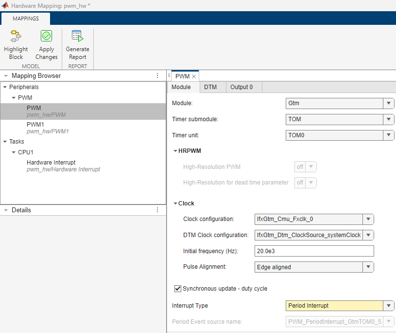 PWM hardware mapping