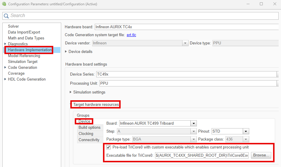 Pre-load TriCore 0 with custom executable file to enable participating auxiliary processing unit