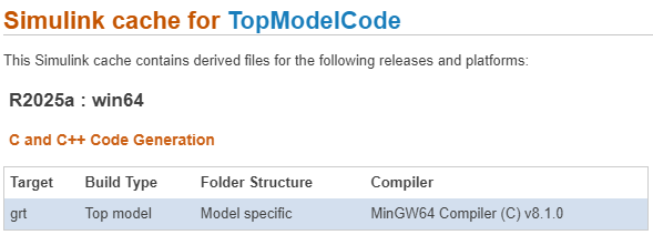 Simulink cache report