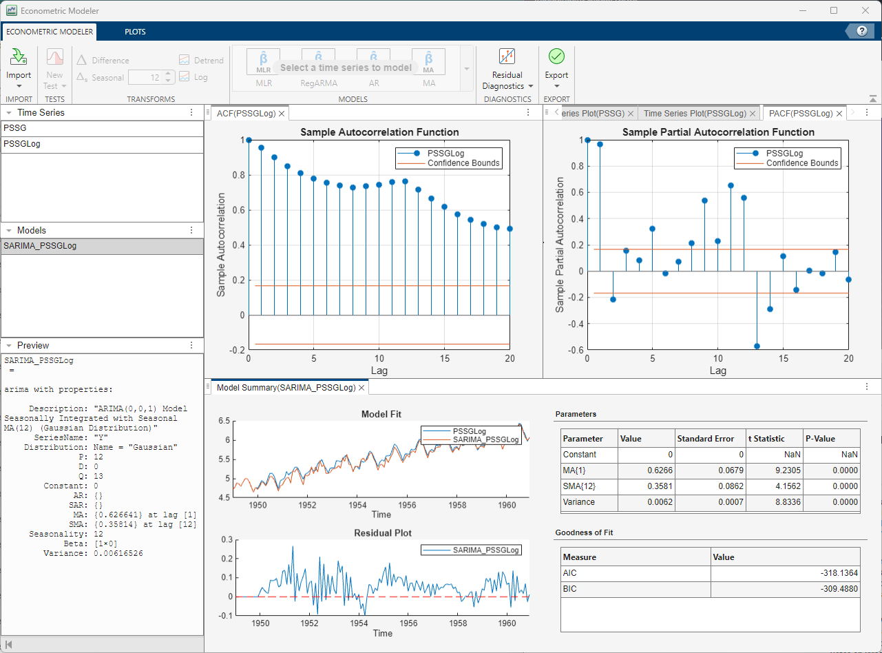 Econometric Modeler app