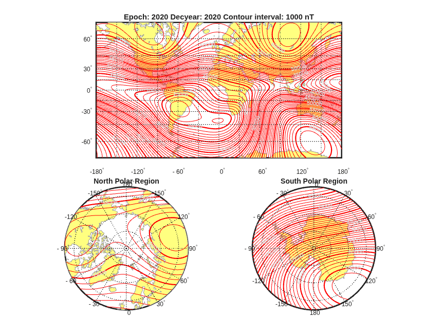 Visualize World Magnetic Model Contours for 2020 Epoch