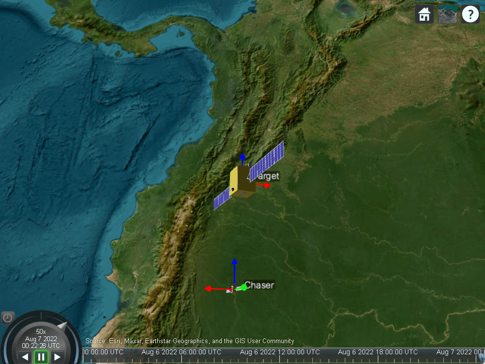 Satellite scenario viewer for chaser in transposition phase