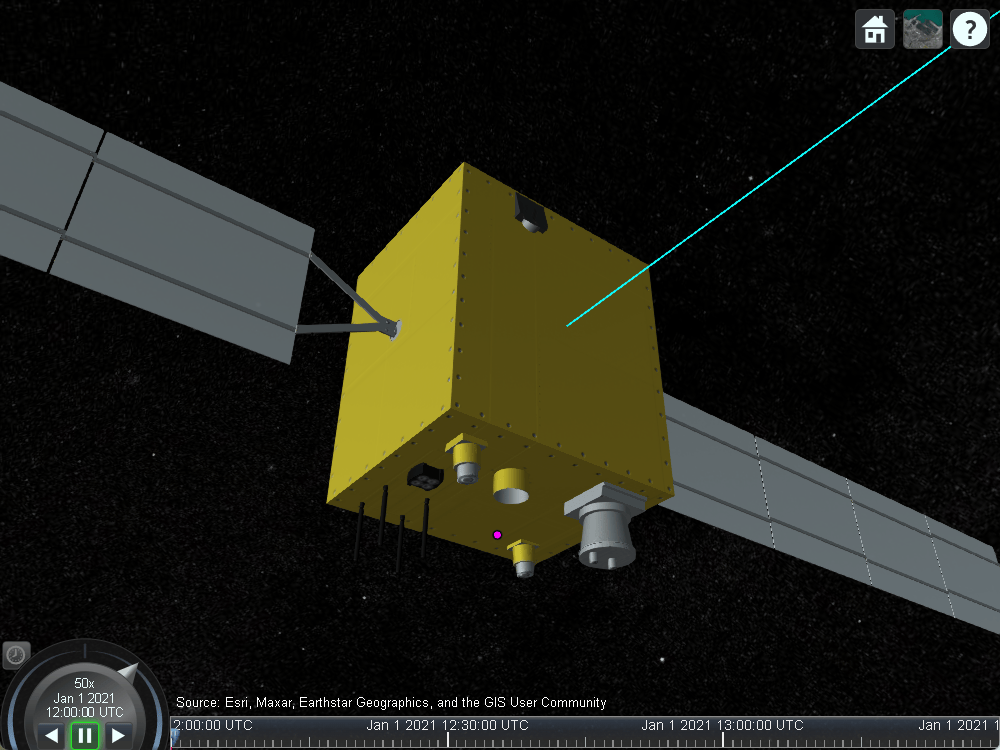 Satellite scenario viewer with satellite points at the nadir