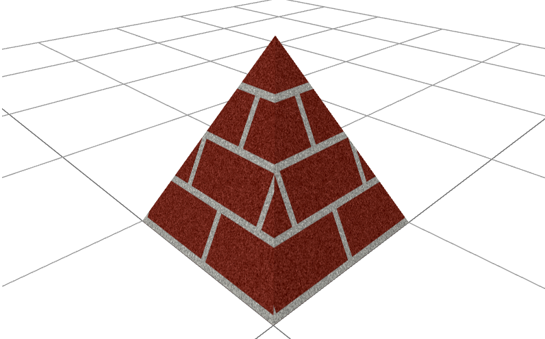 Displays a pyramid mesh with textured material