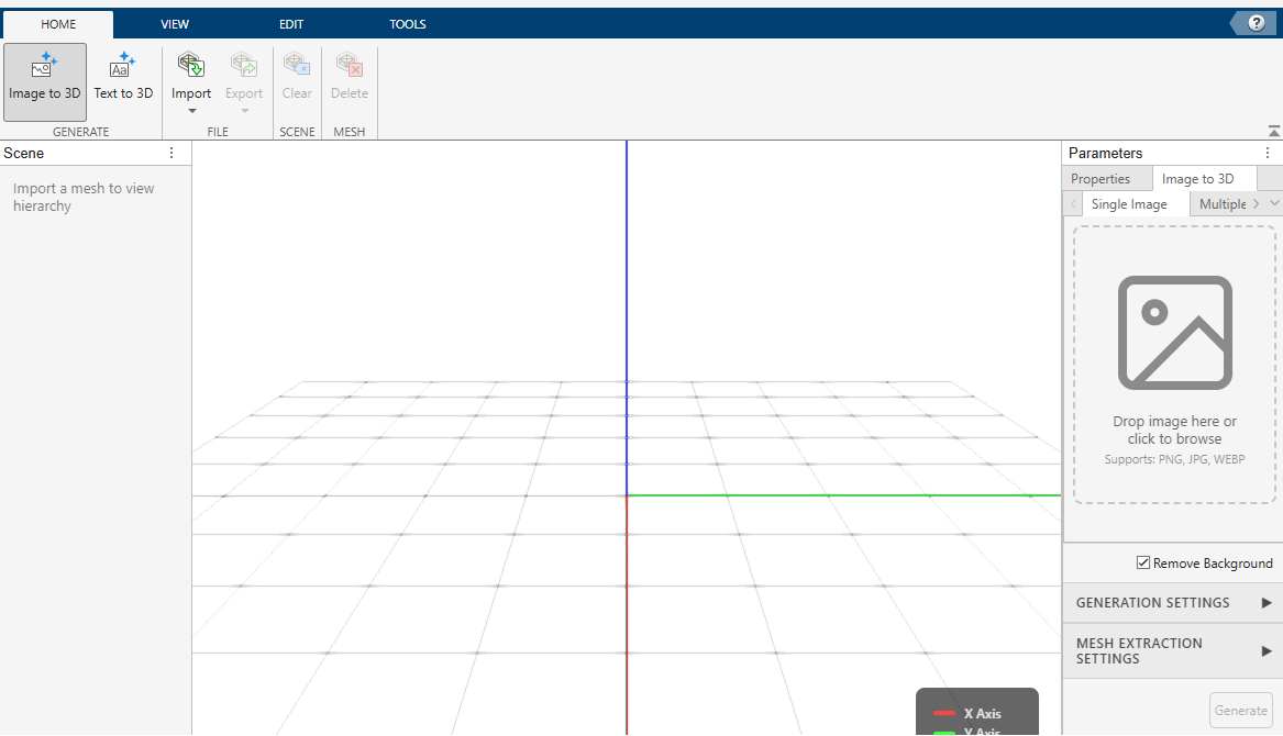 Image to 3D button enabling Image to 3D tab in the Parameters panel on right.