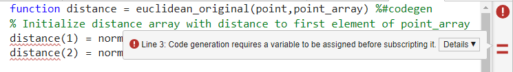Code analyzer window, showing errors