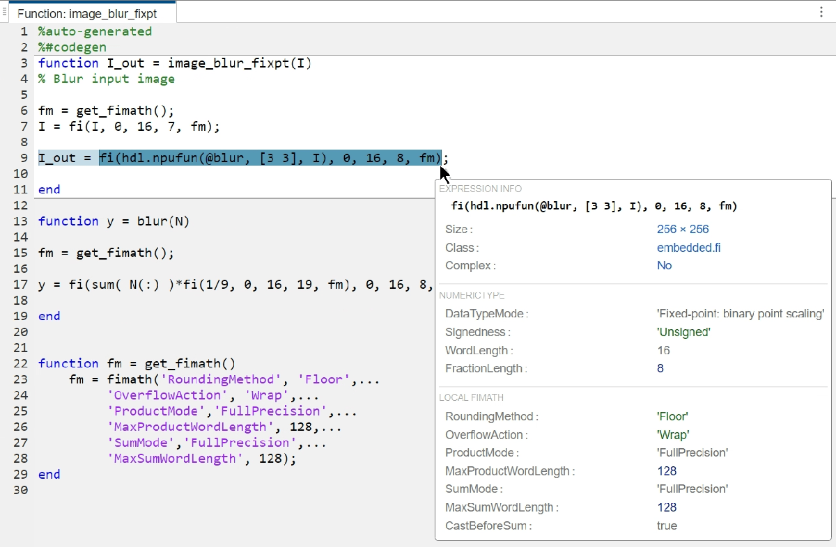 Function review tab of fixed point tool