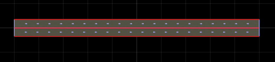 Roadrunner scene canvas with two driving lanes, one with a forward and one with a backward travel direction