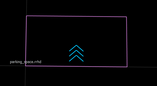RoadRunner scene canvas showing parking spaces in RoadRunner HD Map view