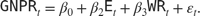 $$\texttt{GNPR}_t=\beta_0+\beta_2\texttt{E}_t+\beta_3\texttt{WR}_t+\varepsilon_t.$$