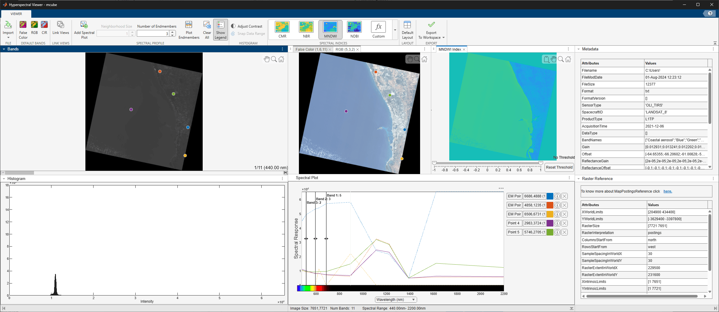 Explore multispectral data in Hyperspectral Viewer app.