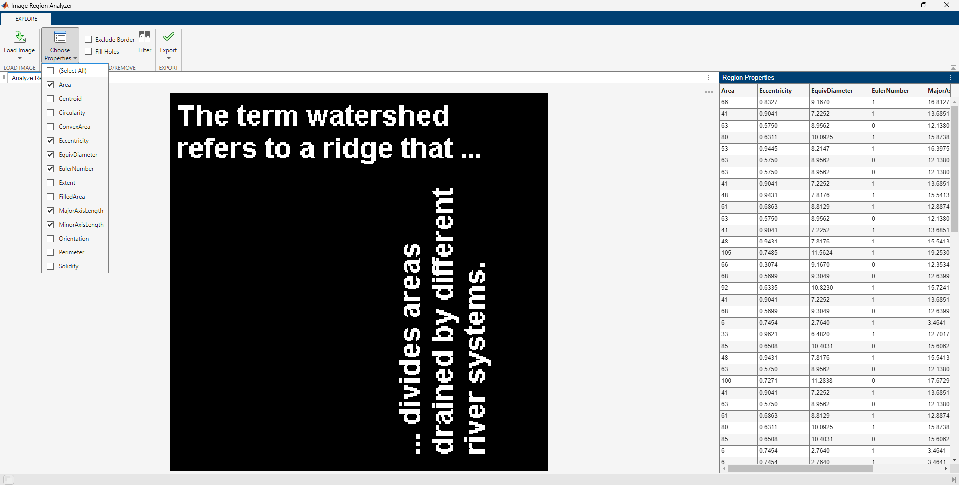 Expanded view of the Choose Properties dropdown menu.