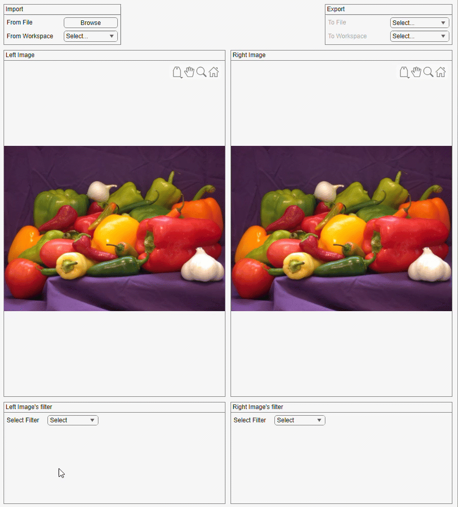Compare image filtering methods in the app.