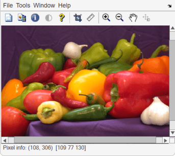 Peppers image displayed using the Image Tool with the defaul initial magnification setting.