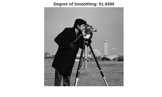 Figure contains an axes object. The hidden axes object with title Degree of Smoothing: 51.9395 contains an object of type image.