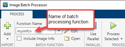 App toolstrip showing the name of the newly saved function in the Function Name box.