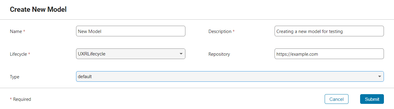 Create New Model dialog