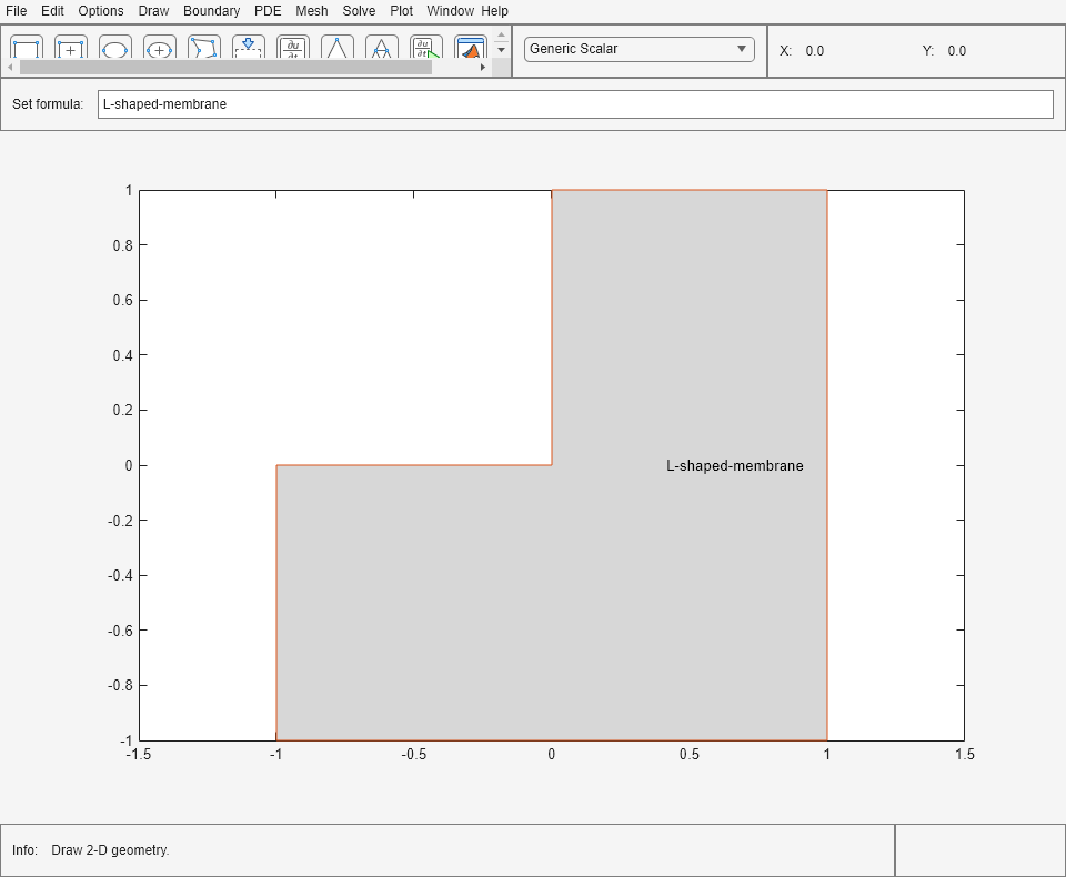 Figure PDE Modeler - [Untitled] contains objects of type uimenu, uigridlayout.