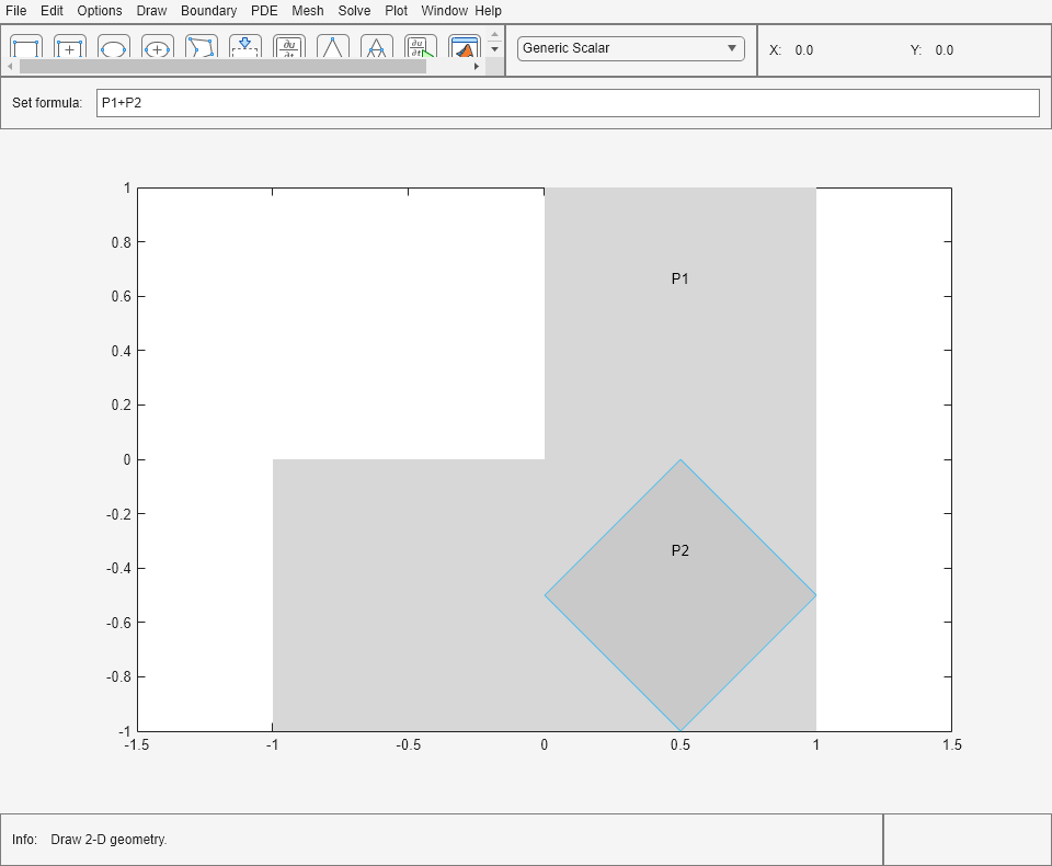 Figure PDE Modeler - [Untitled] contains objects of type uimenu, uigridlayout.