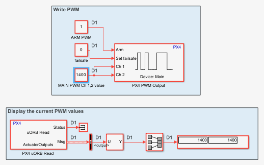 px4demo_PWM.slx Simulink model with PWM value set to 1400