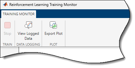 Training Monitor toolstrip with Stop, View Logged Data, and Export Plot buttons