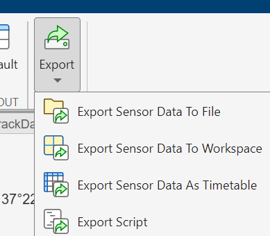 Export options in the Driving Log Analyzer app.