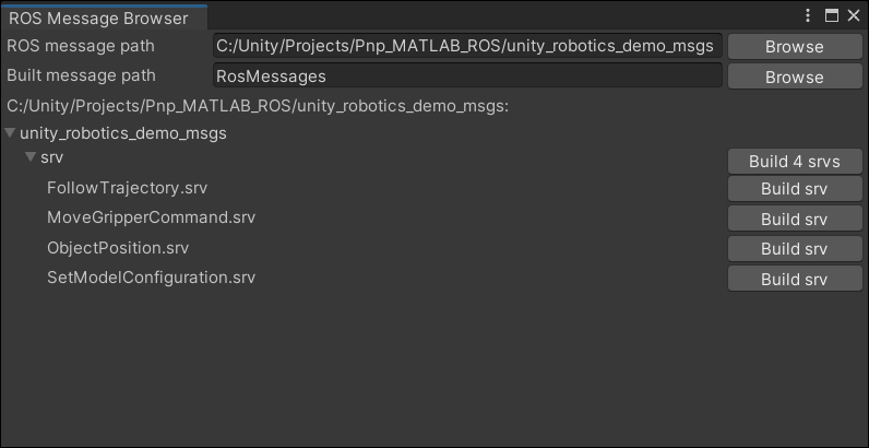 Screenshot of generating Unity scripts for custom services