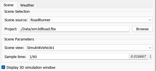 Scene tab in the block parameters dialog box of the Simulation 3D Scene Congfiguration block.