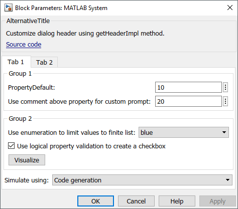 Customize MATLAB System Block Dialog
