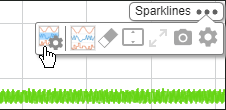 The subplot menu for a sparkline plot. In the menu, you can choose Sparkline settings, Change visualization, Clear subplot, Fit to view in Y, Maximize, Snapshot, or Visualization settings.