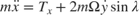 $$ m \ddot{x} = T_x + 2m\Omega \dot{y} \sin{\lambda} $$